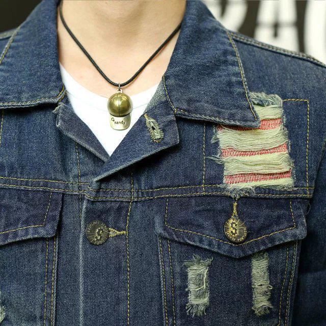 Pánská džínová bunda kabát slim fit v korejském stylu