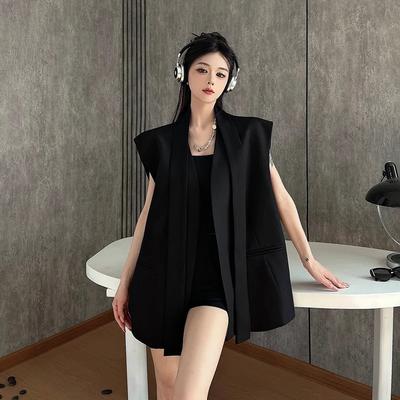 Women's Oversized Sleeveless Blazer Vest Open Front Pocketed Casual Waistcoat