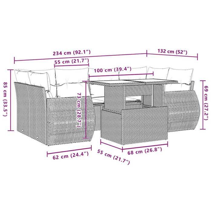 VidaXL Salon de jardin 7 pcs avec coussins noir résine tressée 3268385