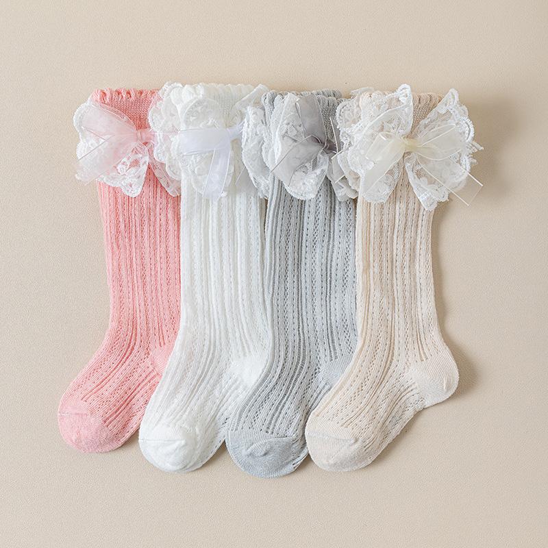 Cute Lace Bow Baby Girl Stockings Spring Summer Mesh Breathable Calf Socks Korean Kids Cotton Thin Middle Tube Socks