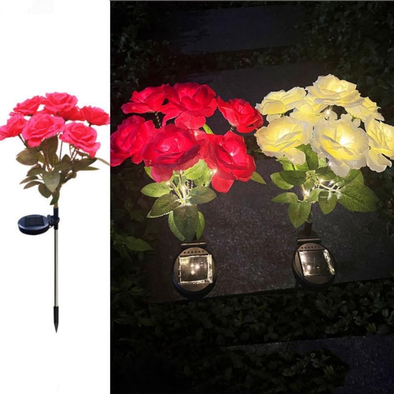 7-Head Solar-Powered LED Rose Lights Flower Garden Decor Outdoor Pathways Landscaping Light Lawn Decorative Atmosphere Lights