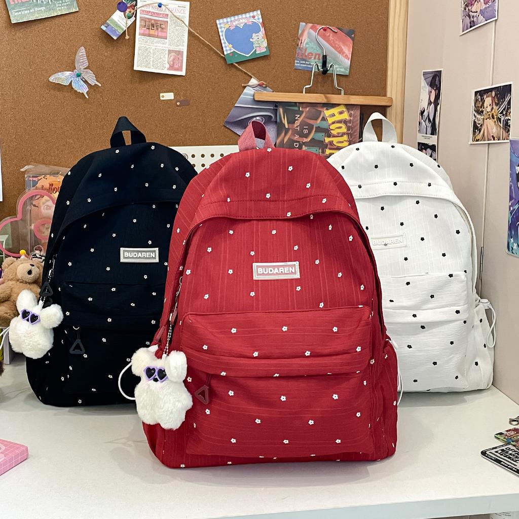 Small fresh schoolbag, girls, junior high school students, polka dots, cute versatile travel backpack, lightweight large-capacity backpack