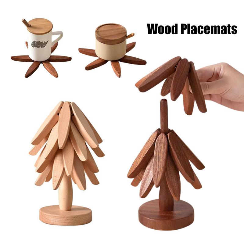 Wood Tree Design Cup Stand Wooden Trivets Anti Scald Heat Resistant Table Mat Decorative Coaster Placemats Pot