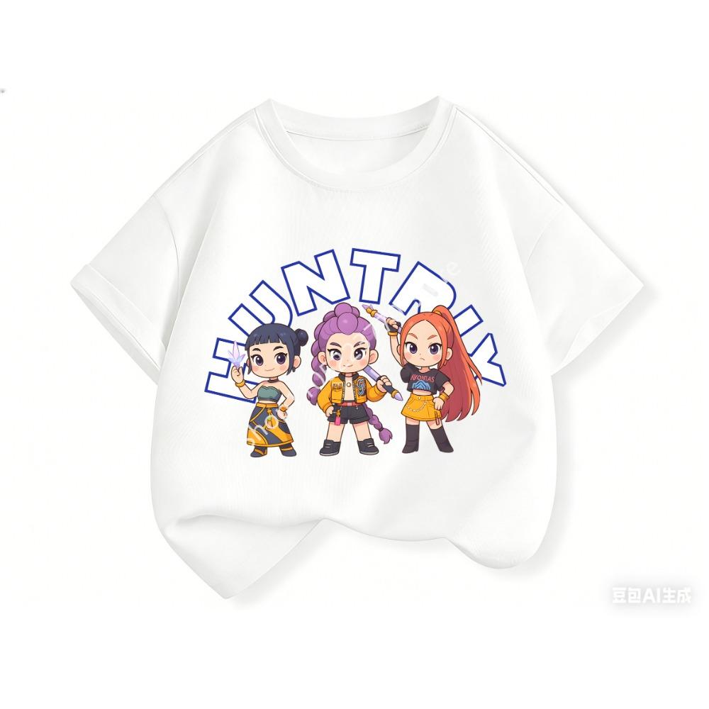 2026 Fun Huntrix Kpop Demon Hunters T-Shirt for Boys Girls Fans Gift Summer Crew Neck Short Sleeve Tees Fashion Kids T-shirt