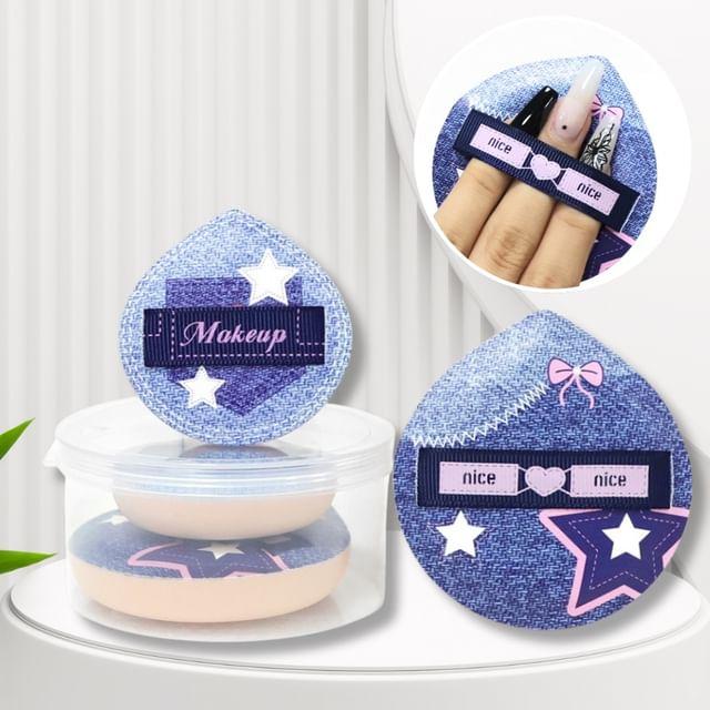 Sweetpourin - Set of 2: Denim Print Droplet Powder Puff (Various Designs) 2 Pcs - BMS-456 - Blue