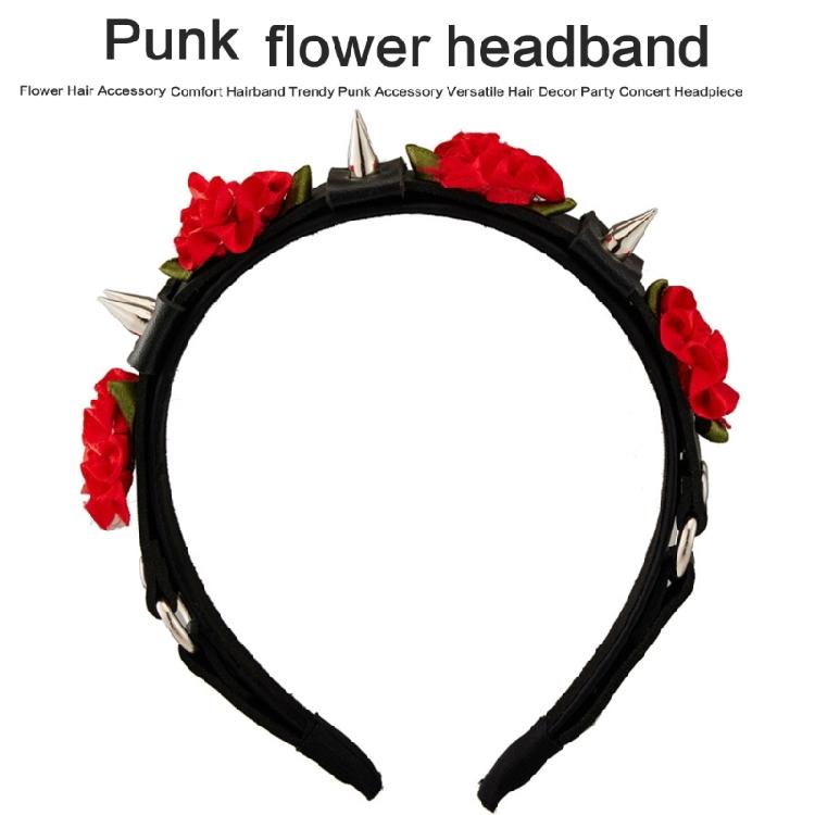 Punk-Schnallen Blumen-Haarreif für Cosplay-Partys 2000er Halloween-Kostüm Haarreif Nieten Nietenbesetzte Haarreifen