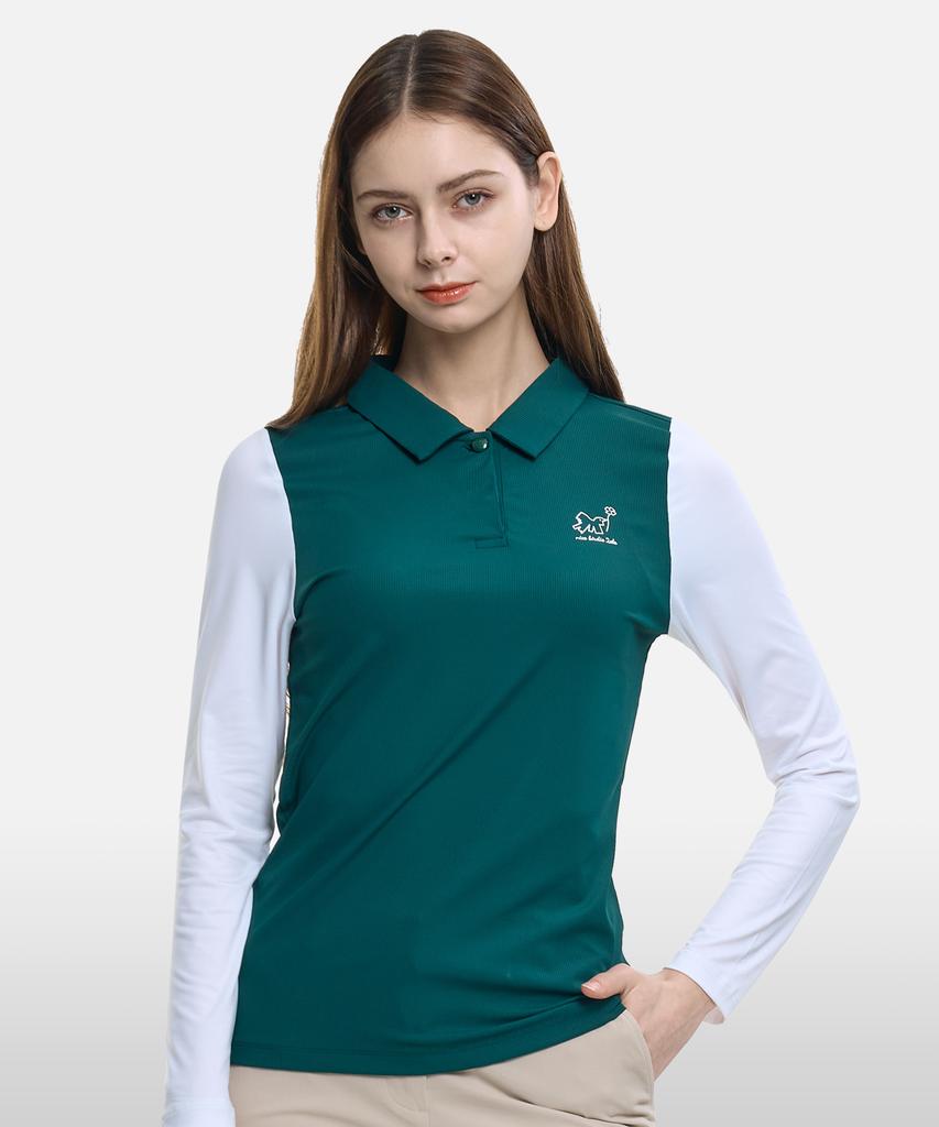 2ELA [2Pack] Lovely Shot Women'S Color-Blocked Sleeve Long Sleeve Collared T-Shirt 4 Colors (Type B)