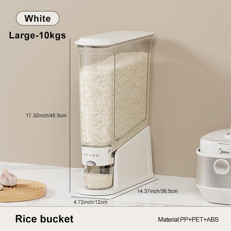 UFORU Press-Type Rice Storage Container, Large Capacity Airtight Moisture-Proof Transparent Grain Storage Bucket