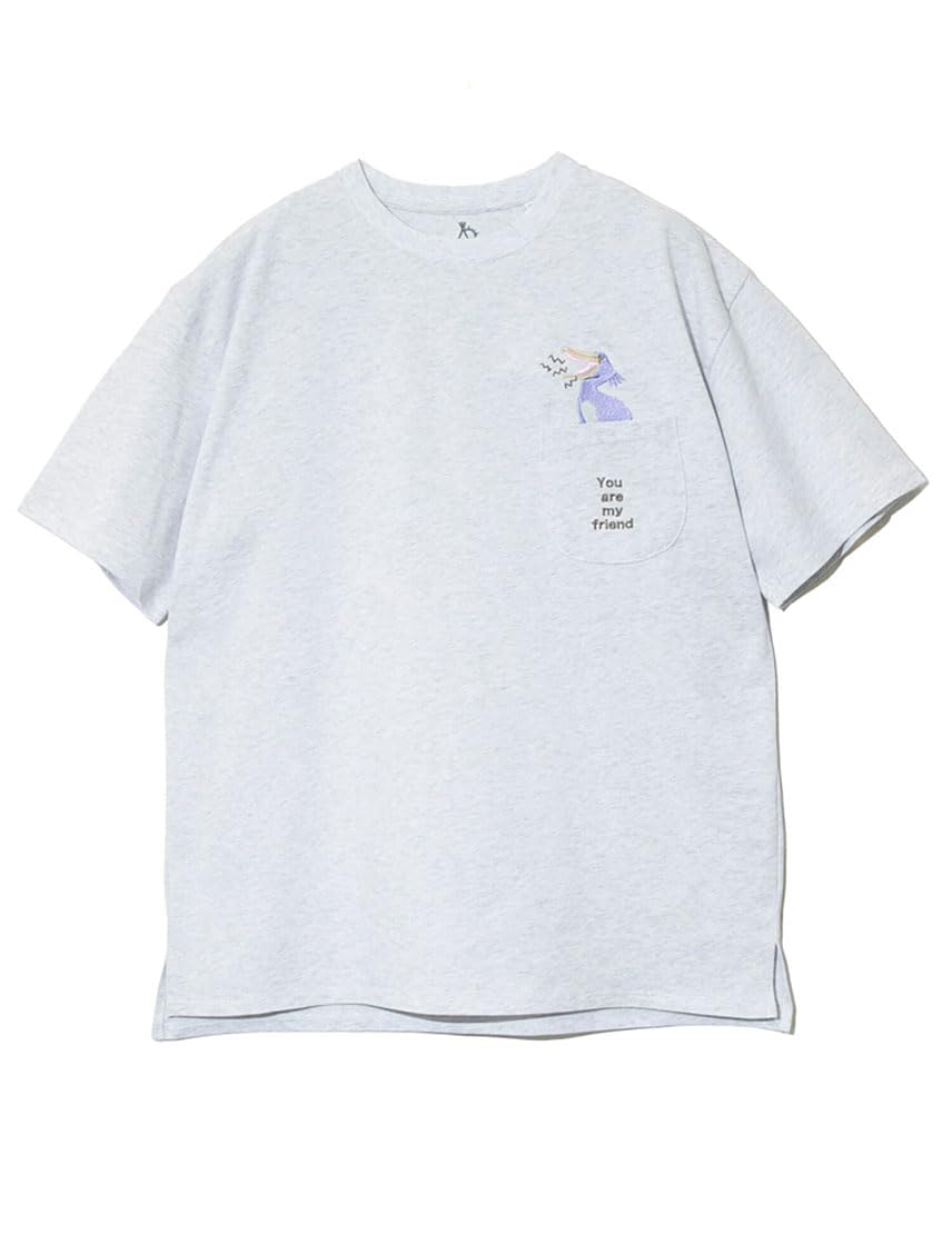 

go slow caravan BIG T-Shirt with Embroidered Pockets for Men and Women (L, Light Gray)