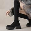 Krazing Pot Microfiber Autumn Winter Shoes Thick Bottom Flat Platform Size 43 Long Boots Zipper Over-the-knee Boots