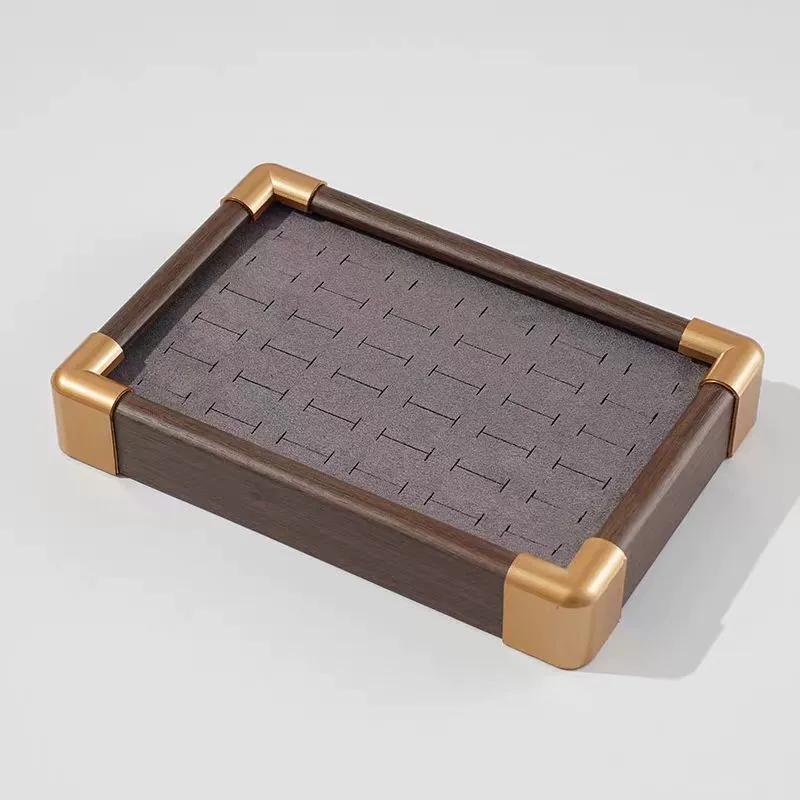 Fashion 36 Slots Ring Display Tray Wooden Velvet Stud Earrings Ring Bracelet Jewelry Storage Trays Counter Window Showcase Props