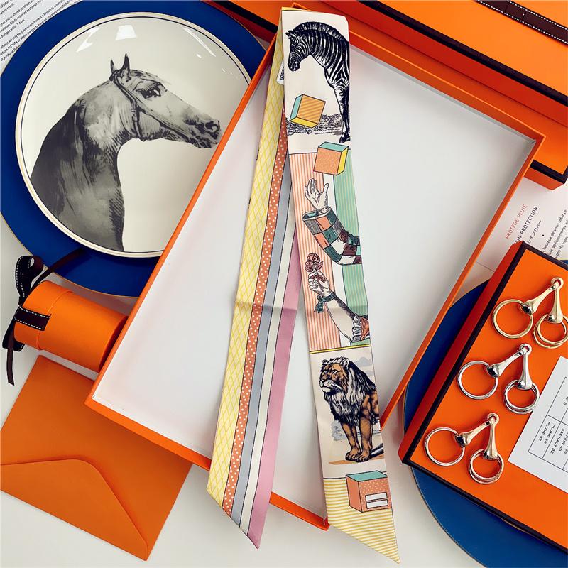 Cachecol de Seda 100% de Alta Qualidade Marca de Luxo Mulheres Faixa de Cabeça Faixa de Cabelo Foulard Gravata Lenço de Pescoço Cachecóis Skinny Acessórios