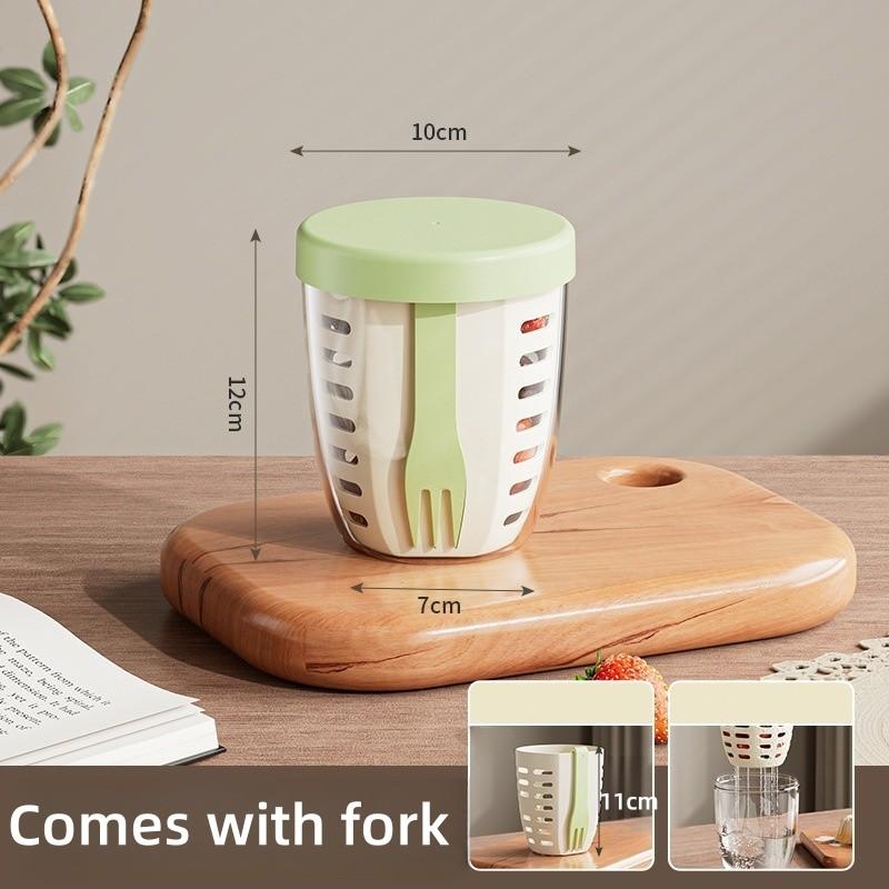 580 мл большой емкости портативный с вилкой фруктовый салатный стакан десертный стакан пикник офис герметичный герметичный сливной стакан для фруктов зелёный 729₽