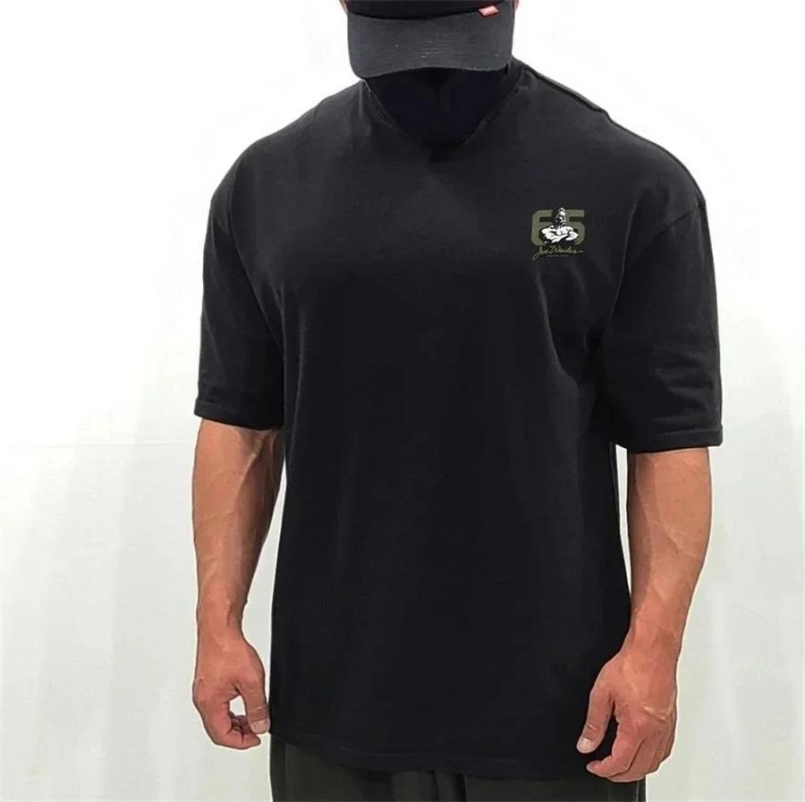 Men Fitness T-shirt Summer New Gym Sports 100% Cotton T Shirt Round Neck Oversized Men's T-Shirt Fashion Running Training Tees