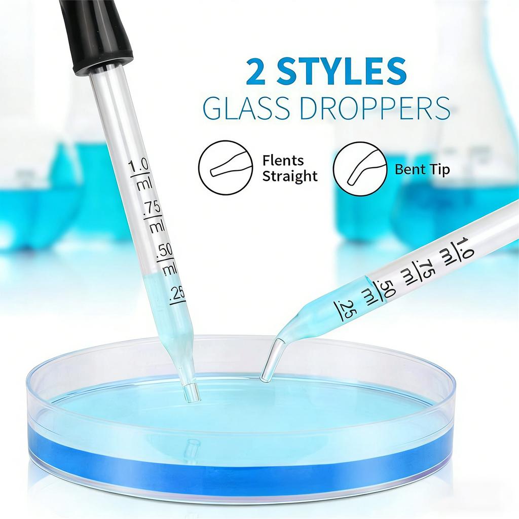 20 Stück Labor-Flüssigkeitspipetten 1 ml Klare Glas-Messpipetten mit Weichen Gummiköpfen zur Messung von Ölflüssigkeiten