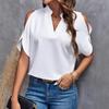 Women's summer new V-neck temperament fashion off-the-shoulder sleeves women's top