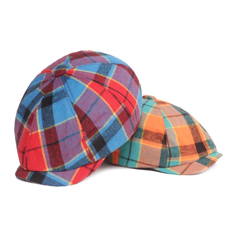 Beret Cap Grid Cloth Octagonal Cap Ms. Beret Spring and Summer Hat Literary Youth Duck Tongue Cap Female Cap