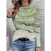 Women's Autumn Long-Sleeve T-Shirt, Marble Print, Street Style Casual Crew Neck Pullover, Loose Fit Outdoor T-Shirt