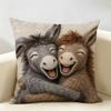 Funny Donkey Couple Cushion Cover Natural Linen Organic Fabric Double-Sided Printing Breathable For Home Decor