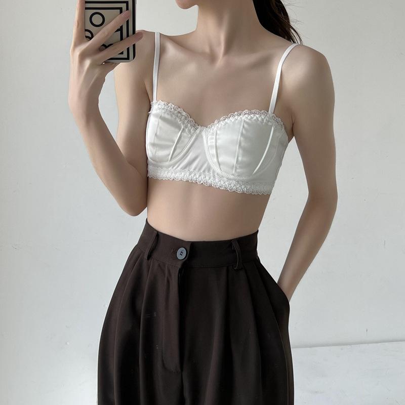 French lace underwear women s steel rim ultra-thin half cup chest-wrapped bra sexy thin girl bra summer s size белый