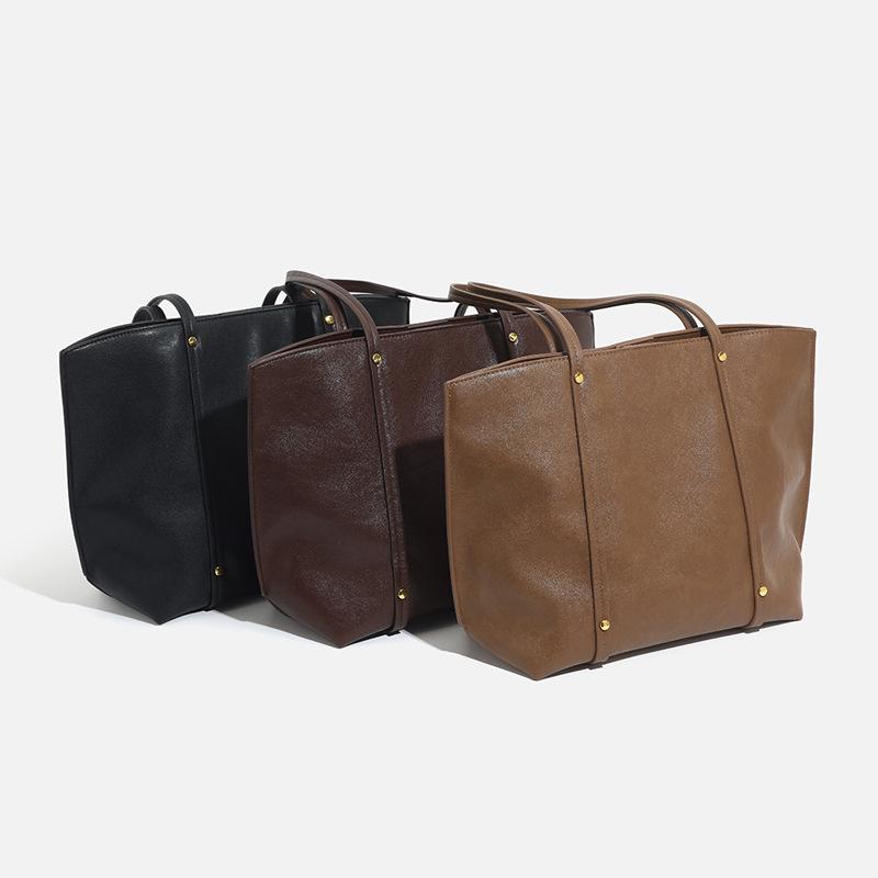 2024 New Casual Fashion Simple Textured Cross-Border Women's Shoulder Bag Trendy Textured Large Capacity Handheld Tote Bag