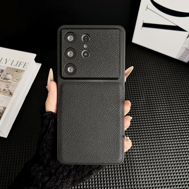 Solid Color Matte Soft TPU Border Artificial Leather Phone Case For Samsung S26Ultra S24 S25 Ultra Plus FE Shockproof Back Cover