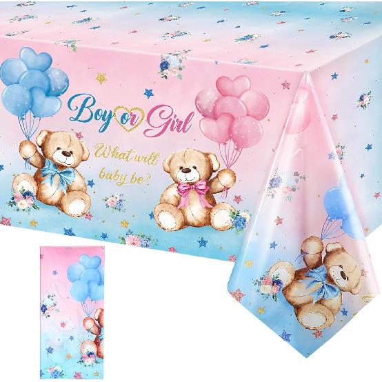 Capoda 3 Pcs Bear Baby Shower Tablecloths Gender Reveal Table Covers Rectangle Plastic Bear Table Cloths for Baby Shower Gender Reveal Party