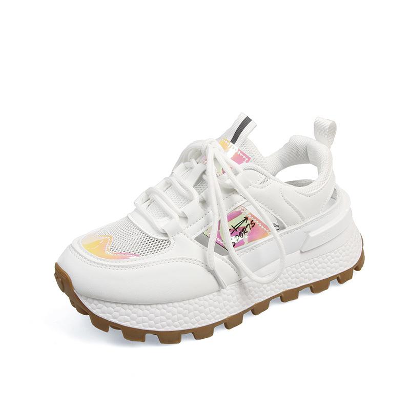 

Breathable hollow mesh thick-soled dad shoes women s ins tide 2025 new models show feet small leisure sports Forrest Gump shoes 36 розовый