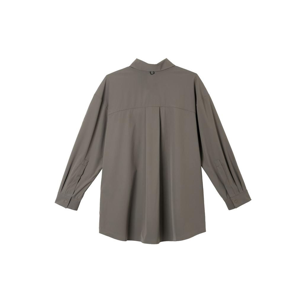Nike Dri-Fit 24.7 Perfect Stretch Fashion Versatile Polo Long Sleeve Shirt Women Shirts Mineral-Grey Baroque-Brown HQ0237-004