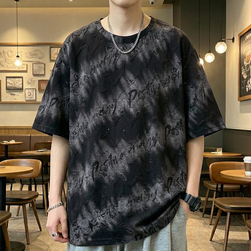 

Men s Plus Size Textured Casual T-Shirt, Loose Fit Short Sleeve Top (5XL-12XL) 5XL(90kg-98kg) чёрный