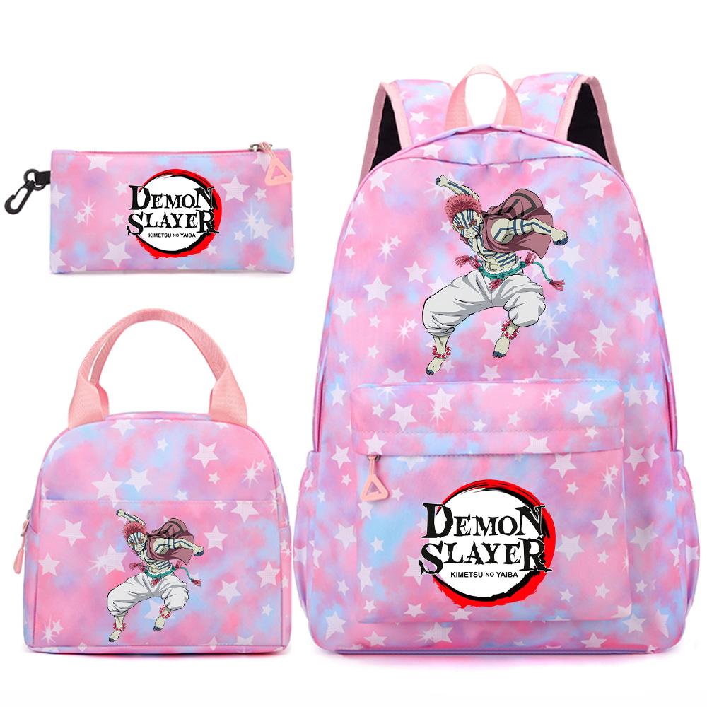3 st/set Tecknad Demon Slayer Tryckt Ryggsäck Handväska Pennskrin för Tonåring Student Flicka Pojke Skolväska Stor Kapacitet Vattentät Resväska Gåva