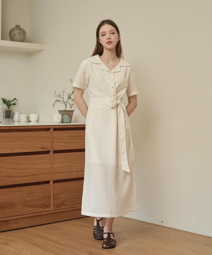 Micene Flutter Linen Wrap Long Dress