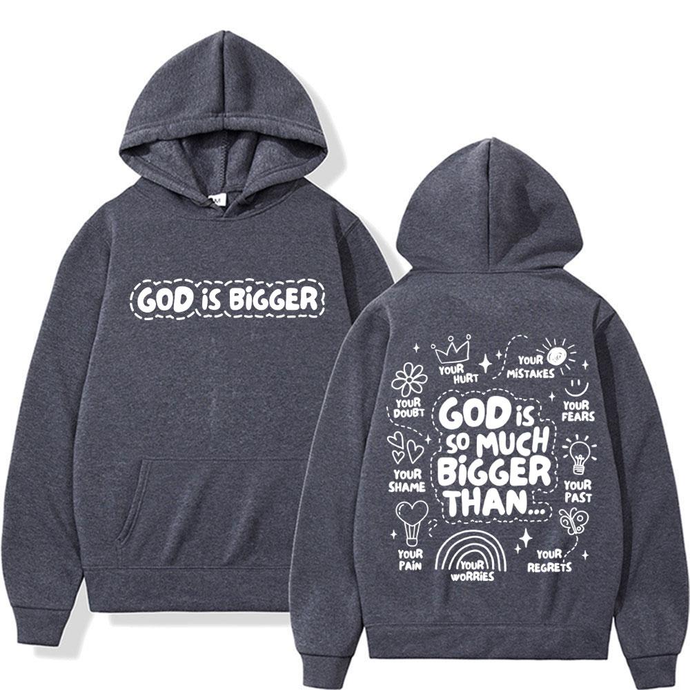 Gott ist so viel größer als Herbst und Winter Druck Hoodie Geprägt Retro Bibel Christlich Jesus Doodle Männer