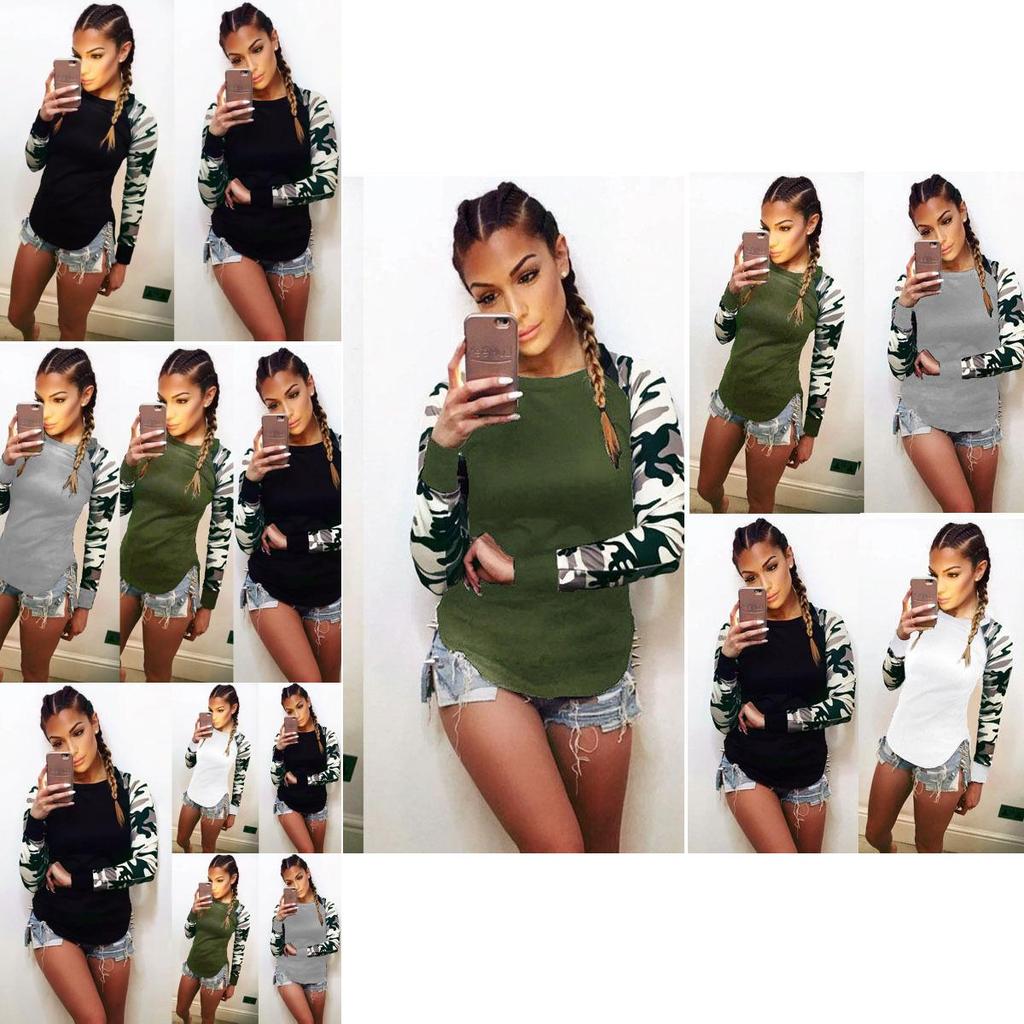 Premium Quality Damen Camouflage Printed Long Sleeve Pullover T-shirt For Stylish Comfort
