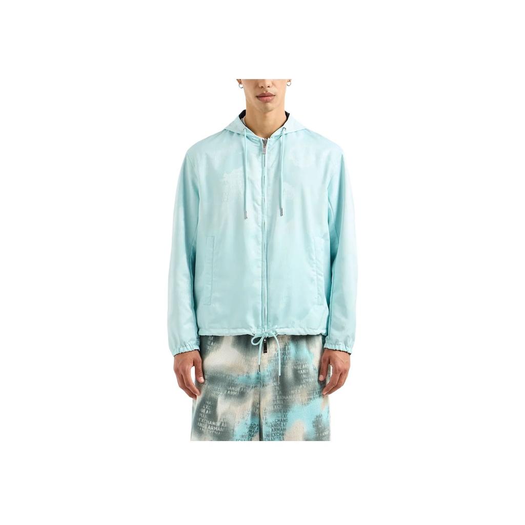 Armani Exchange Letter Print Zip-Up Hooded Reversible Casual Long Sleeve Jacket Men Jackets Light-Blue 3DZBL5-ZN3HZ-155JN