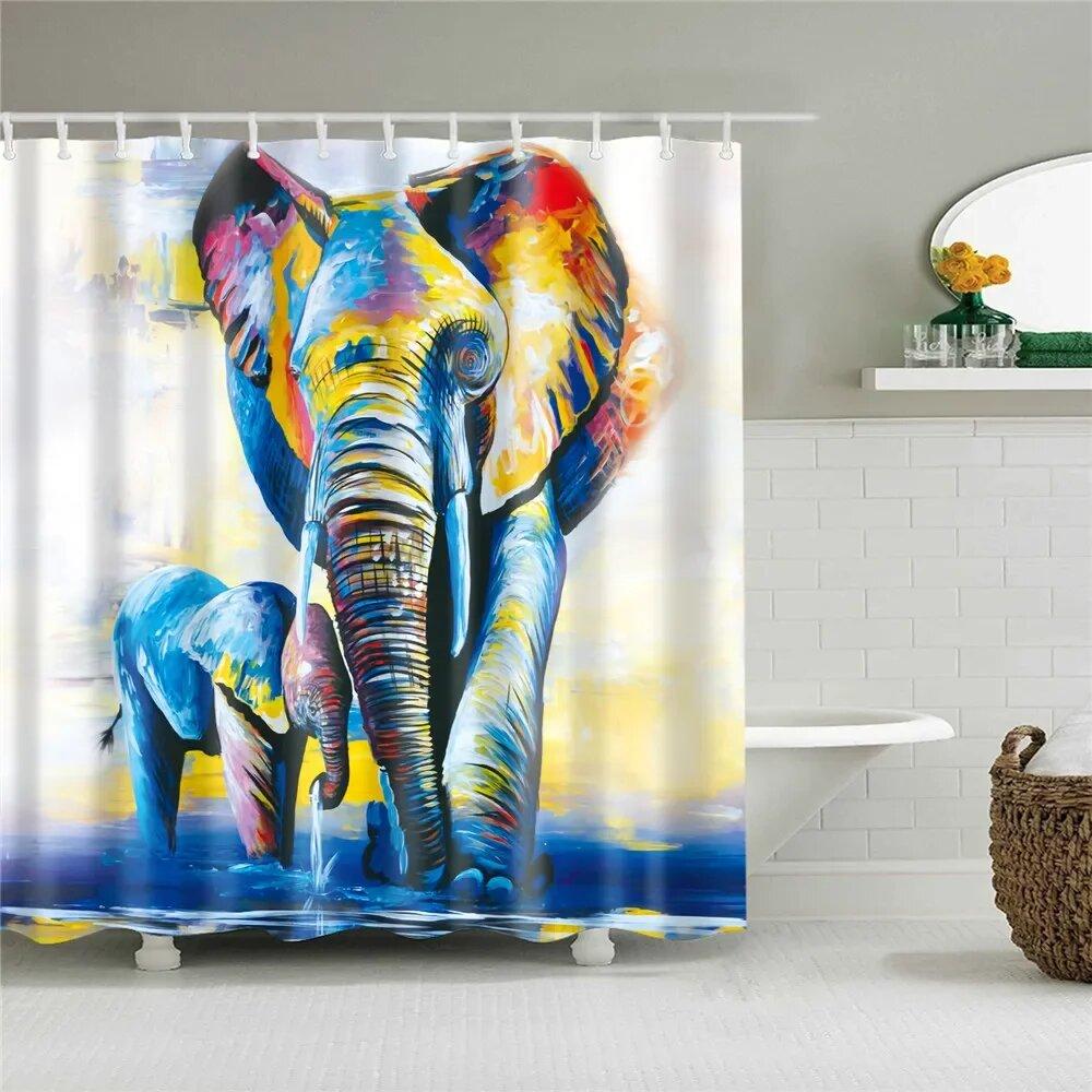 Cartoon Animals Elephant Flamingo Bathroom Curtains Waterproof Polyester Flowers Plant Printed Shower Curtains With 12 Hooks