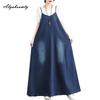 Spring Summer Women Streetwear Plus Size Sundress Spaghetti Strap Blue Denim Sleeveless Dress Vintage Washed Cotton Oversized Dress