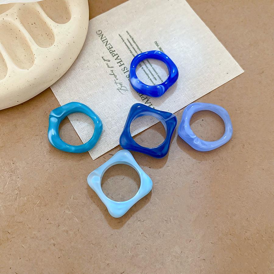 5pcs Colorful Resin Acrylic Irregular Rings for Women Girls Travel Aesthetic Jewelry Set Rings Knuckle Finger Rings Accessories