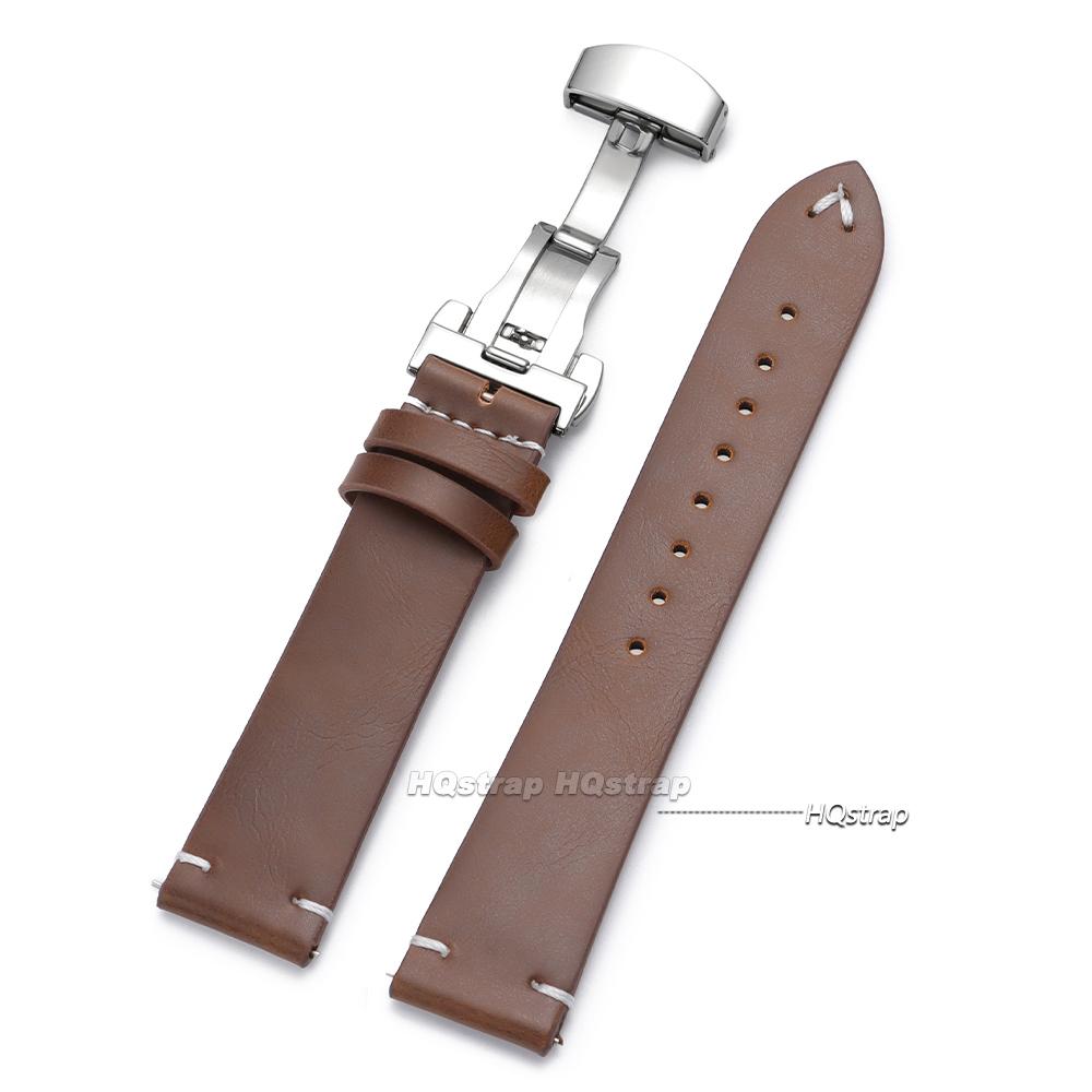 Quick Release Stitching Cowhide Strap for Omega 18 20 22mm Wrist Bracelet for Seiko Vintage Leather Watch Band Butterfly Buckle