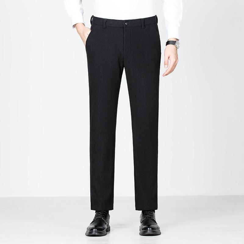 Men's Business Casual Pants High-end Winter Loose Straight-fitting High-end Trousers Solid Color Wool Trousers Men