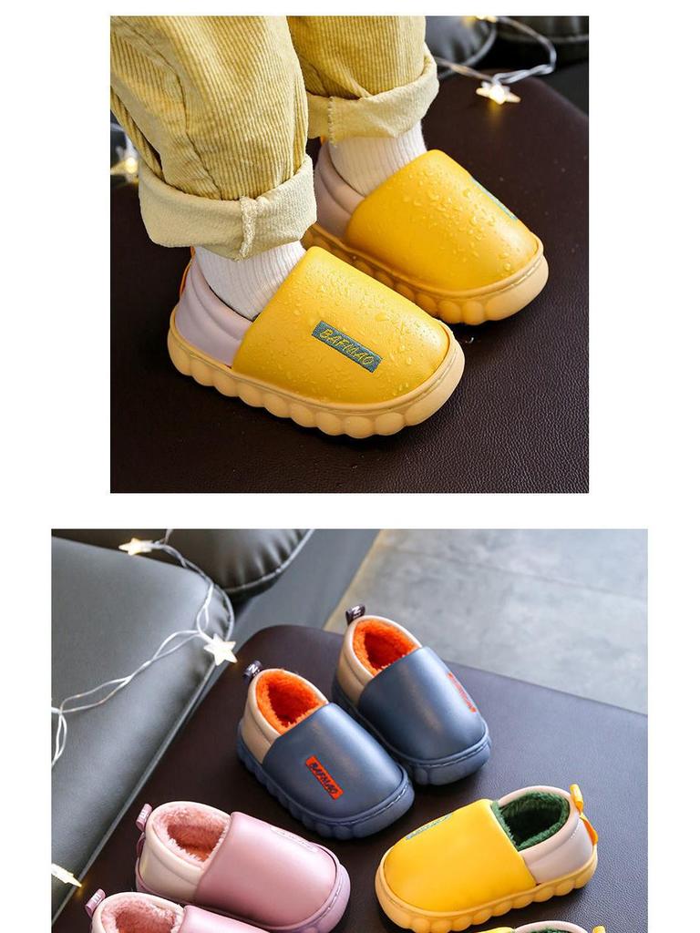 Boys' and Girls' Waterproof Winter Cotton Slippers with Plush Lining, Soft Thick Sole, Available in Small, Medium, and Large.