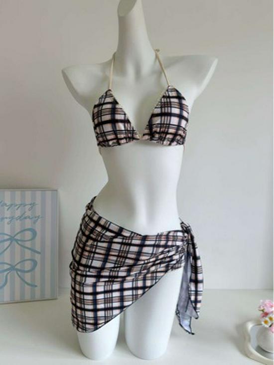 

2024 Jenny Star Ретро Клетчатое Кружевное Бикини: Купальник с завязками на шее, низкой талией и кулиской для женщин. M 42-47 kg