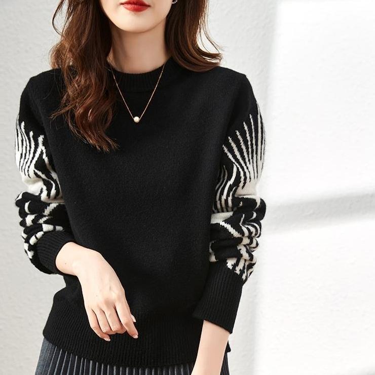 Women's Crew Neck Sweater Thick Pullover Knitwear Fall Winter Short Loose Casual OL Stretch Knit Jumper