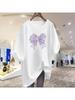 Women Loose Pure Cotton Pullover Lady Chic Purple Bow Printed Tops Summer Short Sleeve Simple Casual O-Neck Basics T-Shirt