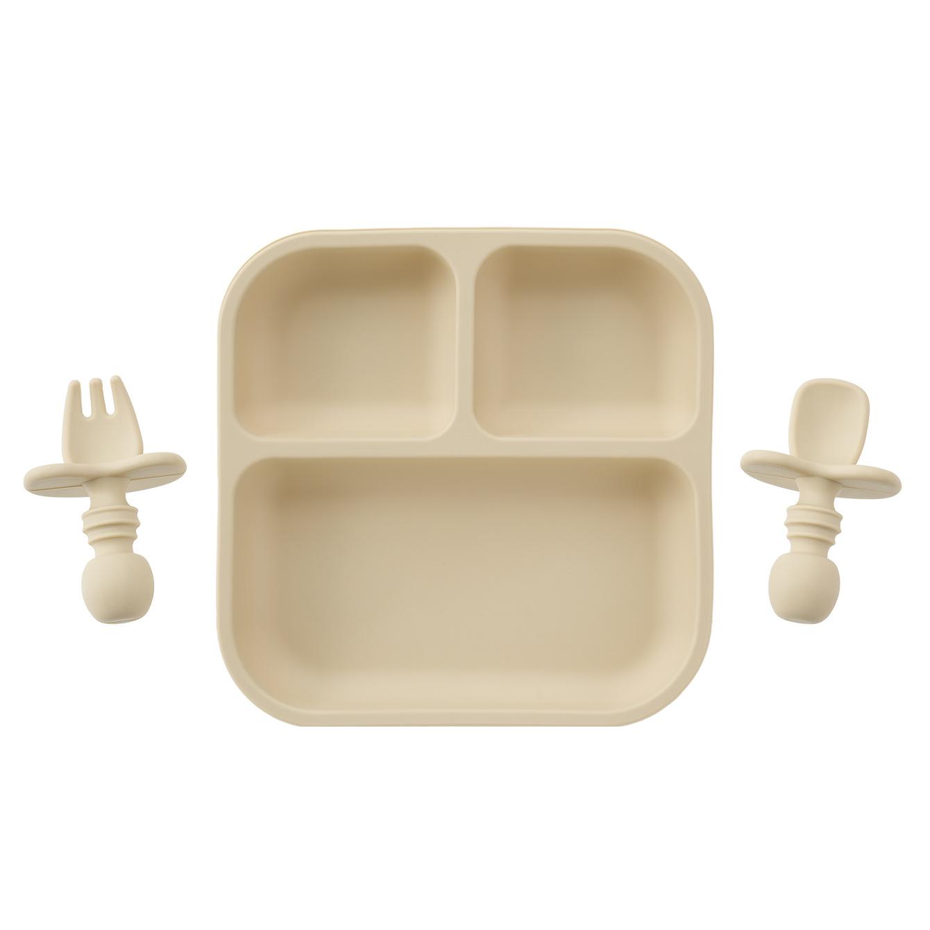 

Color Kids 3PC BPA-Free Silicone Baby Feeding Set Sucker Dishes Plates Training Fork Spoon Weaning Tableware Kids Christmas Gift