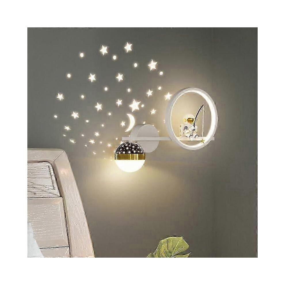 (black) Children's Room Wall Lamp Creative Astronaut Cartoon Astronaut Starry Sky Bedroom Bedside Lamp