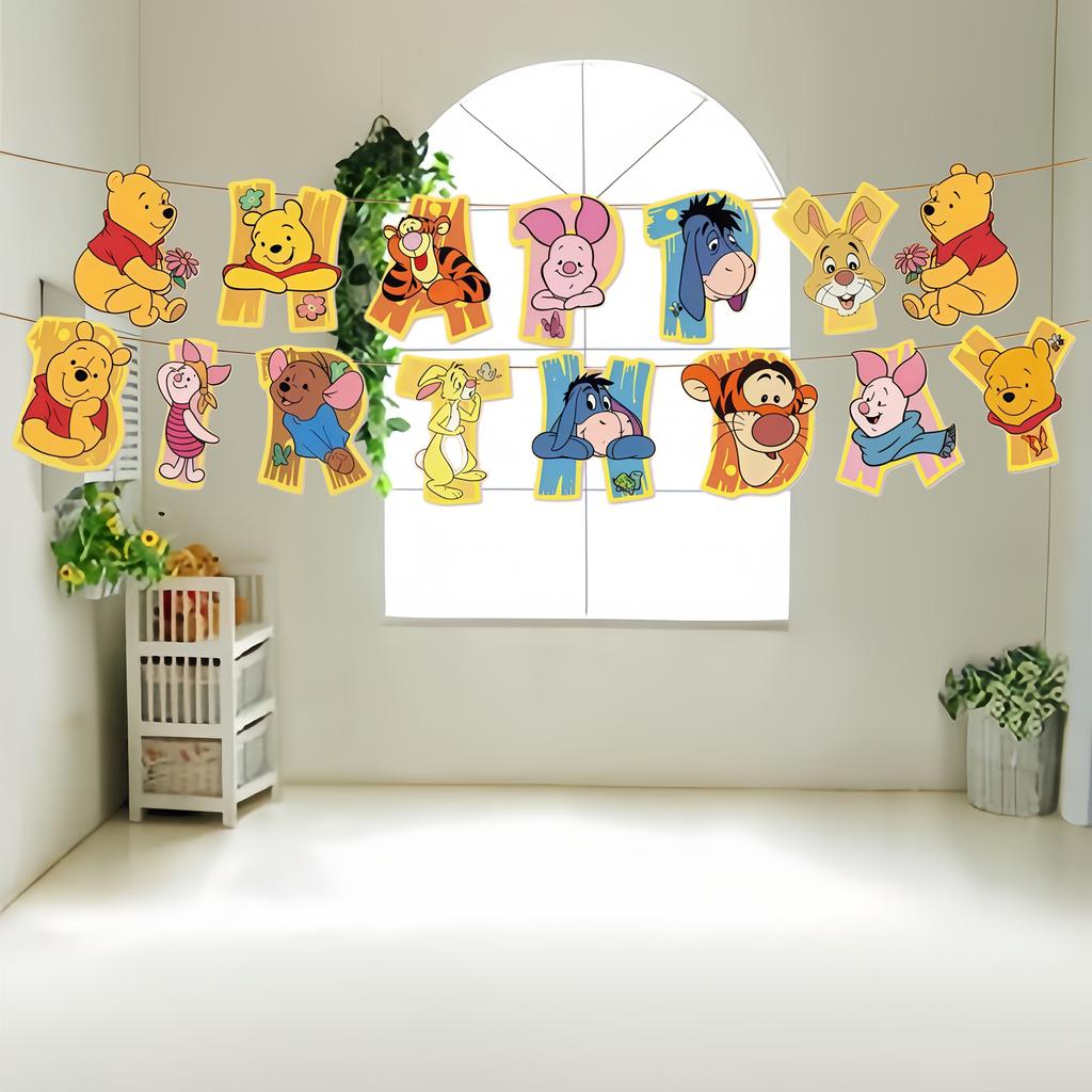 Disney Banner Tematic Winnie the Pooh cu 15 Piese Banner pentru Petrecere de Ziua de Naștere Decorațiune Steag Multifuncțional pentru Sărbători Decorațiune de Agățat în Cameră