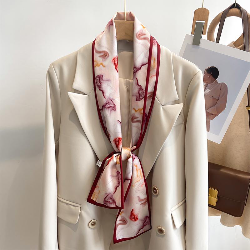 Women Silk Feel Printed Design Scarf Shawl Fashion Luxury Long Narrow Small Silk Scarves Ladies Headband Headscarve bags wrap