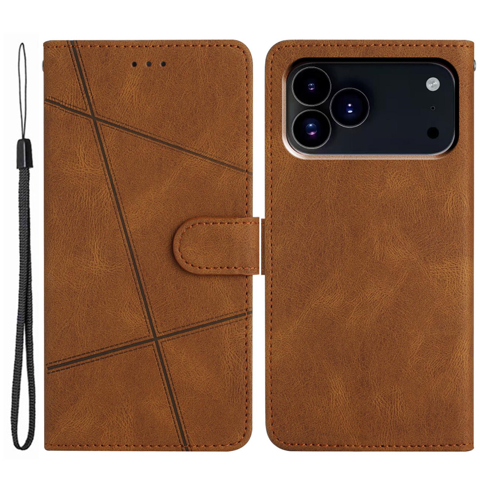 

For iPhone 17 Pro Wallet Case Line Imprinted Skin-Touch Leather Flip Phone Cover