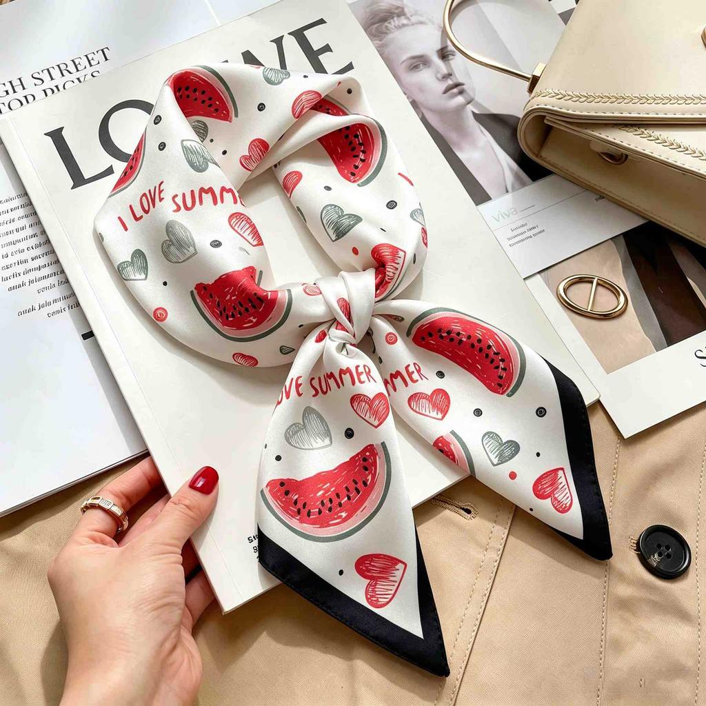 Women's spring and autumn silk scarf temperament versatile thin Internet celebrity Korean version light luxury fashion scarf high-end design small squ